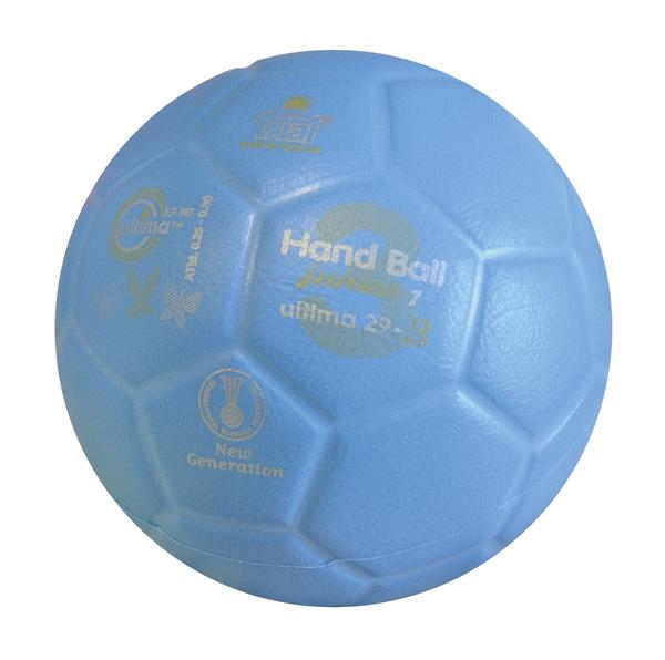 Blauer Handball mit goldenen Aufdrucken, Handball Sportgerät für Training und Spiel.