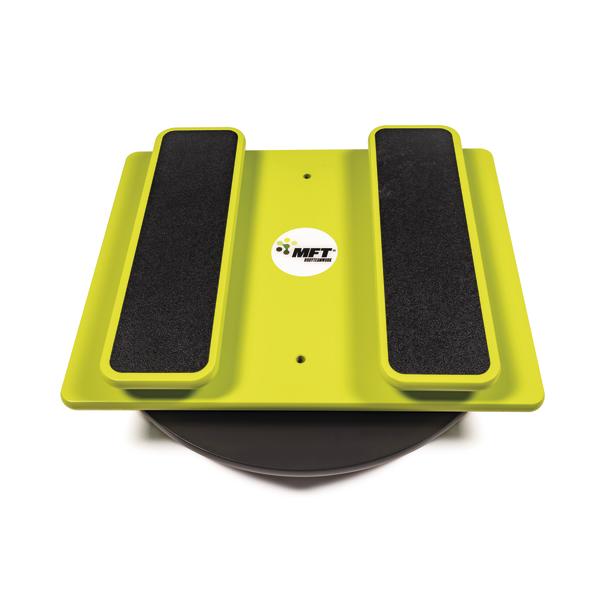 Balance-Board in Gelb mit rutschfesten schwarzen Trittflächen für Gleichgewichtstraining.