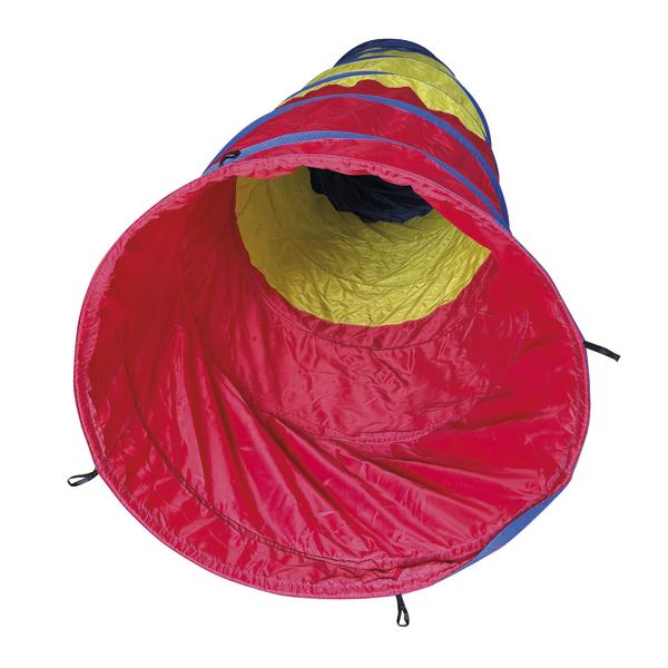 Bunter Spieltunnel aus Nylon, ideal für Kinder zum Krabbeln und Spielen.