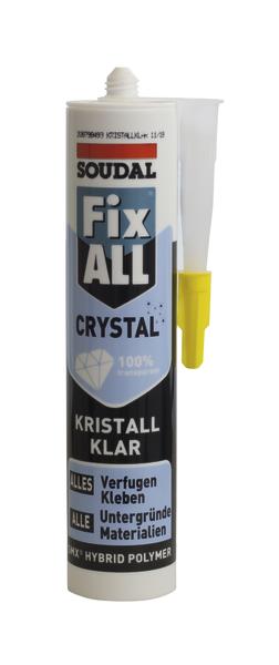 Soudal Fix All Crystal klarer Hybrid-Polymer Kleber und Dichtstoff in Kartusche.