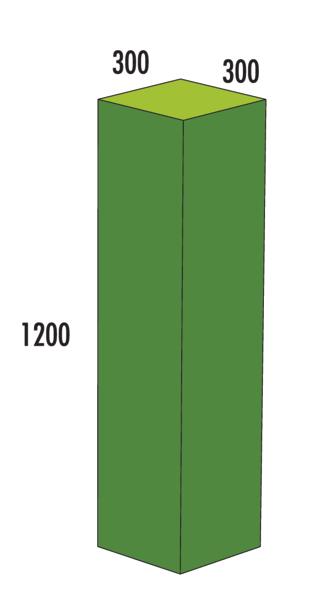 Grüner rechteckiger Quader mit den Maßen 300x300x1200 Millimeter.