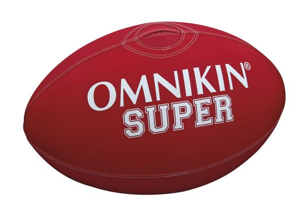 Rotes Omnikin Super Gymnastikball in Rugbyball-Form mit weißer Schrift.