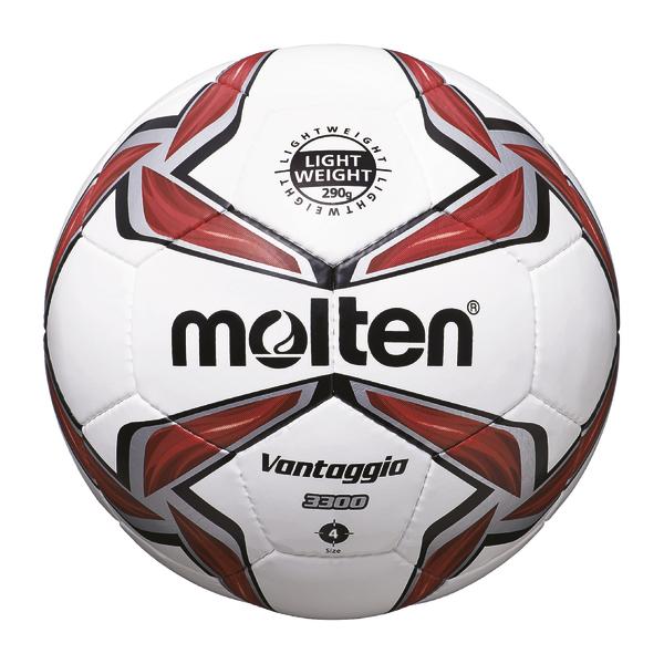 Weißer Molten Vantaggio 3300 Fußball mit rotem und schwarzem Design, Größe 4, leichtes Gewicht.