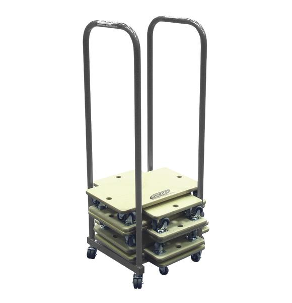 Stapelbare Transportwagen mit Griffen und Rollen für einfache Warenbewegung.