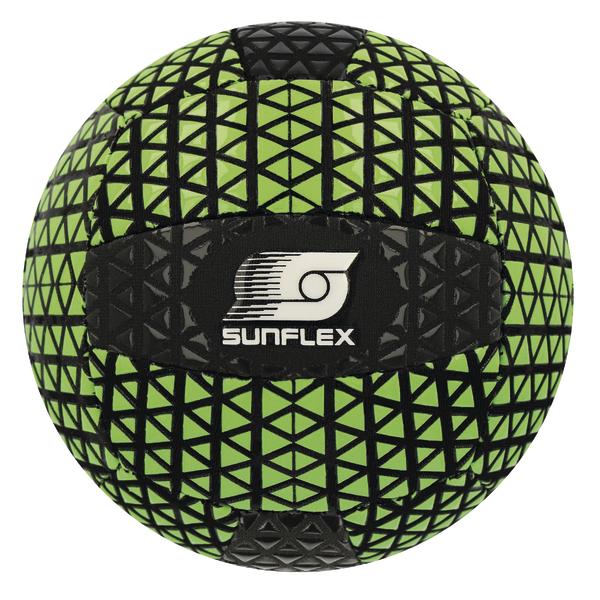 Ball in leuchtendem Grün mit schwarzem Muster und Sunflex-Logo.