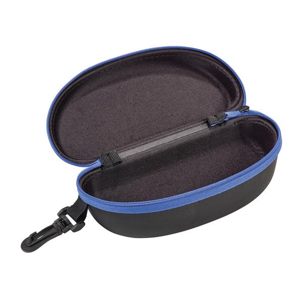 Hartschalen-Etui mit Reißverschluss und Karabiner für Brillen oder kleine Gegenstände.