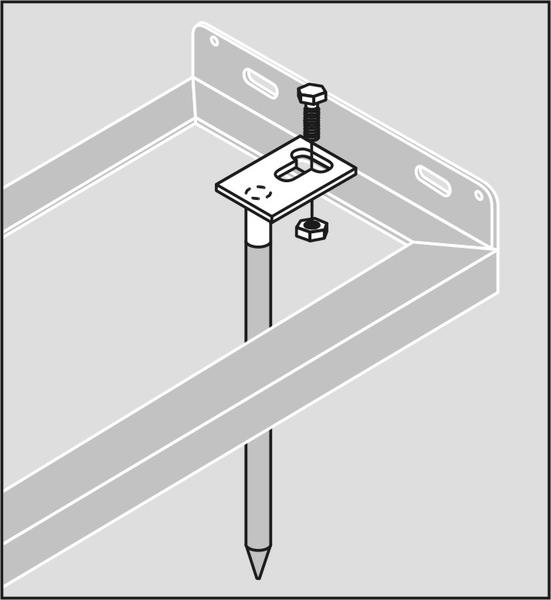 Montage einer Metallhalterung mit Schraube und Mutter an einem Rahmen.