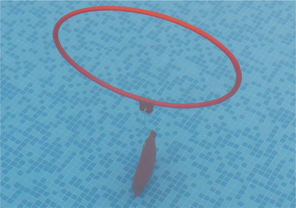 Roter Reifen auf klarem Wasser in blauem Pool.