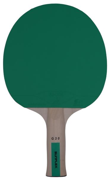 Tischtennisschläger mit grünem Belag und Holzgriff, Modell Sunflex G30.