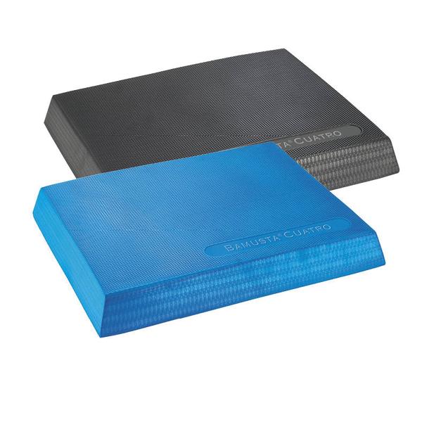 Schwarze und blaue Balancekissen für Fitness und Gleichgewichtstraining.