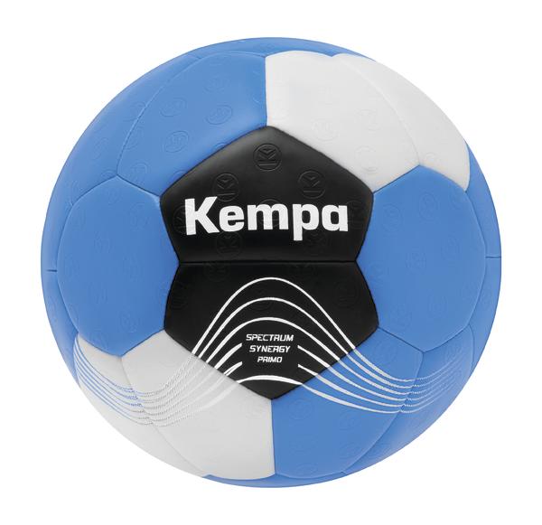Handball in Blau, Weiß und Schwarz mit Kempa-Logo und Wellenmuster.
