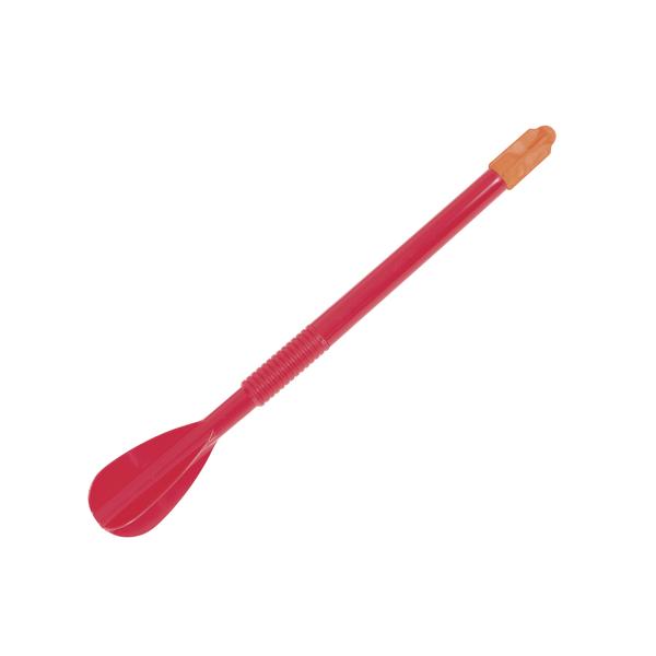 Bunter Plastik-Dartpfeil mit gelben Flügeln, grünem Schaft und roter Spitze auf weißem Hintergrund.