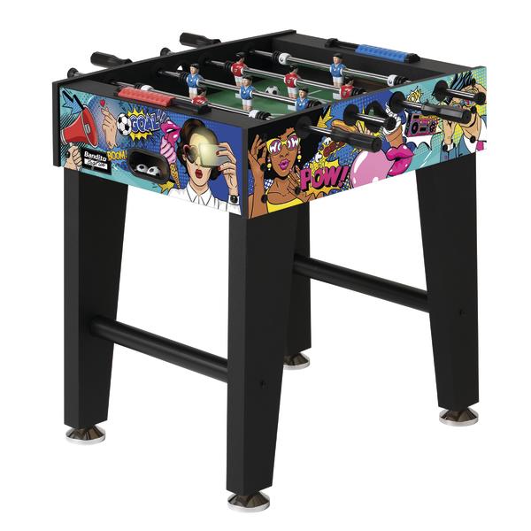 Tischkicker BigFun mit buntem Comic-Design und stabilen Standbeinen.