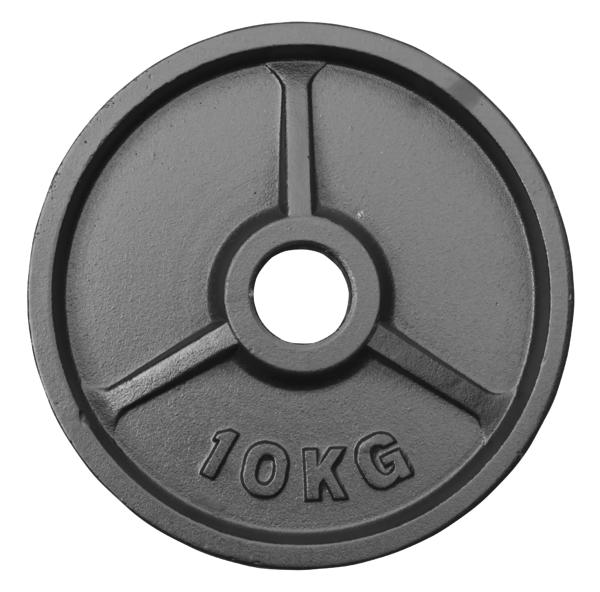 Schwarze 10 kg Hantelscheibe aus Gusseisen für Krafttraining und Fitnessgeräte.