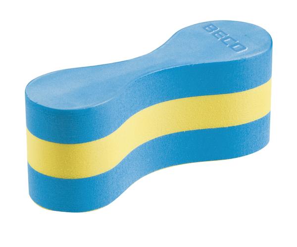 Schwimmbrett aus Schaumstoff in Blau und Gelb für Schwimmtraining und Wasserübungen.