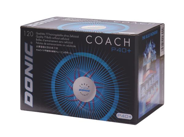 Donic Coach P40+ Tischtennisbälle, 120 Stück, Zelluloidfrei, Trainingsbälle in schwarzer Verpackung.