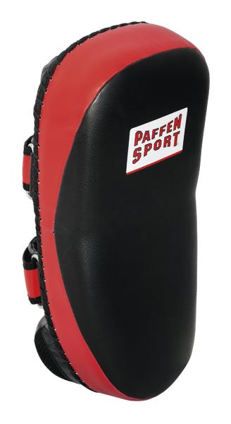 Boxpratzen schwarz-rot mit Paffen Sport Logo, gepolstert für Kampfsporttraining.