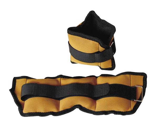 Gewichtsmanschetten in Orange-Schwarz mit Klettverschluss für Hand- und Fußgelenke.