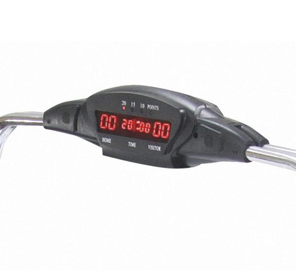 Elektronische Tischfußball-Spielstandsanzeige mit digitaler Zeit- und Punkteanzeige.