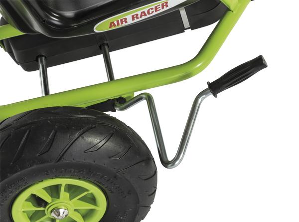 Grünes Kinderfahrzeug mit großem Reifen und Handkurbel, Modell "Air Racer".