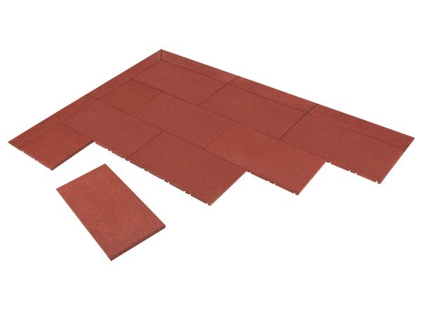 Rote Gummimatten in rechteckiger Form, ideal für rutschfeste Bodenbeläge und Spielbereiche.