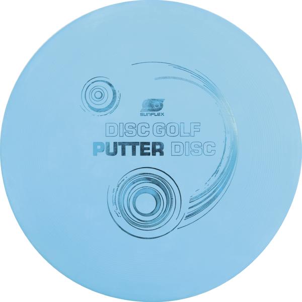Blauer Disc Golf Putter Disc mit Sunflex-Logo und grafischem Design.
