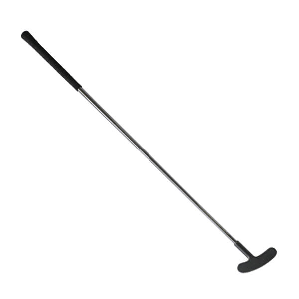 Golfschläger mit schwarzem Griff und Metallstiel auf weißem Hintergrund.