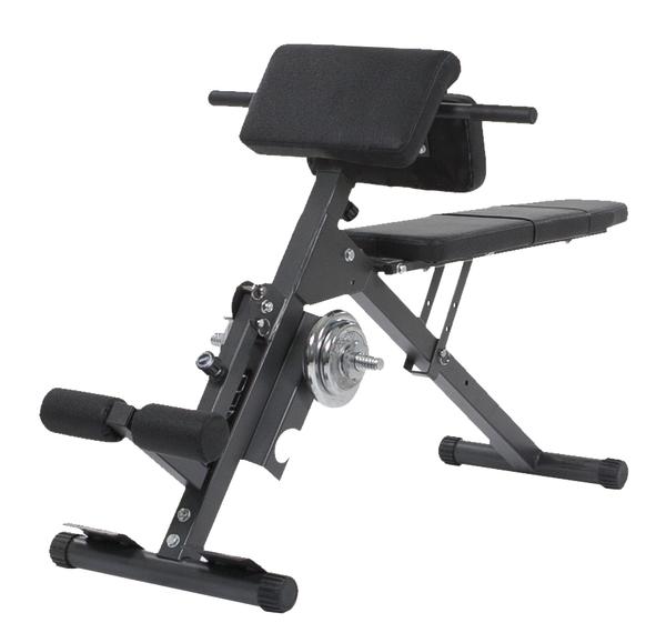 Verstellbare Trainingsbank mit Polsterung und Gewichten für Krafttraining zu Hause.