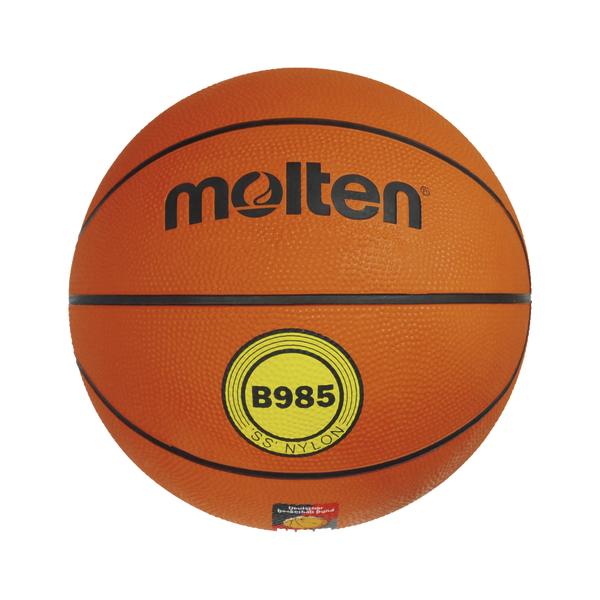 Basketball Molten B985 aus orangefarbenem Nylon mit schwarzem Logo und Linien.