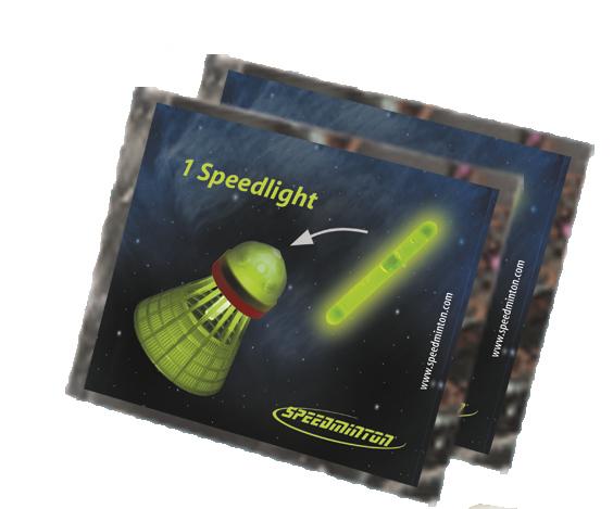 Speedminton Speedlight Leuchtstab für Badminton Federball, grün leuchtend, Produktverpackung.