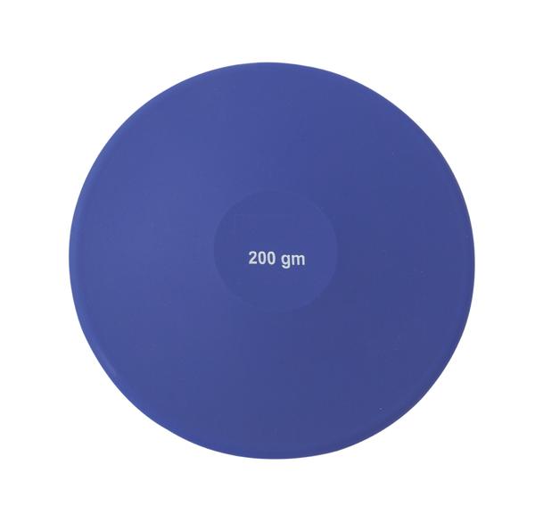 Blaue Wurfscheibe mit 200 Gramm Gewicht für Sport und Freizeit.