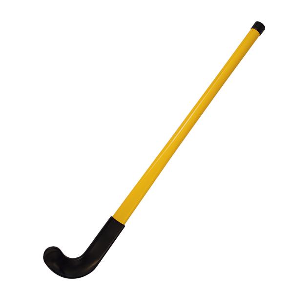 Gelber Hockeyschläger mit schwarzer Schlagfläche auf weißem Hintergrund