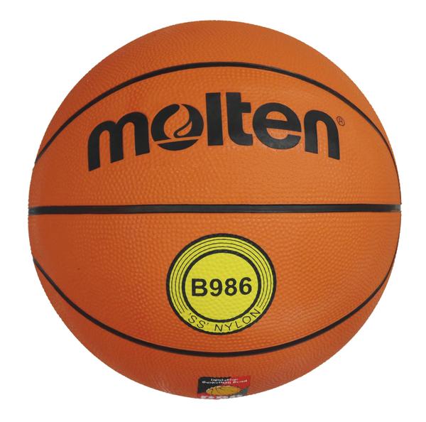 Basketball Molten B986 aus orangefarbenem Nylon mit schwarzem Logo und Linien.