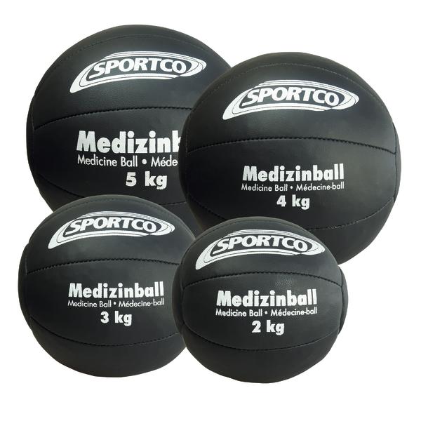 Schwarze Sportco Medizinbälle in 2, 3, 4 und 5 kg für Fitness und Training.