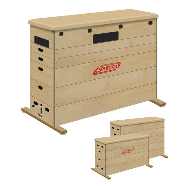 Mehrteiliger Holz-Sprungkasten von Sportco für Turn- und Sprungübungen im Sport.