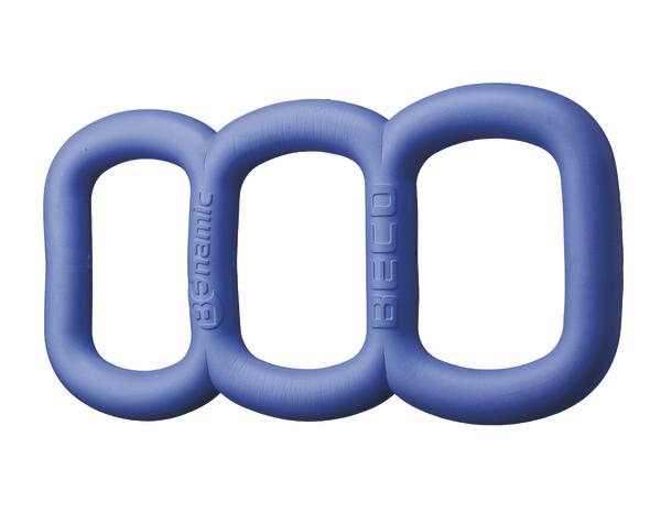 Blaues Schwimmtrainingsgerät mit drei verbundenen rechteckigen Ringen aus Schaumstoff.