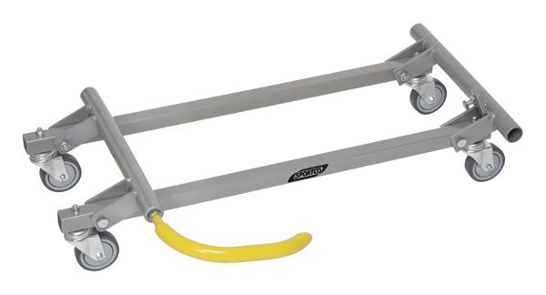 Schwerlast-Rollwagen mit vier Lenkrollen und gelbem Griff für einfache Transporthilfe.