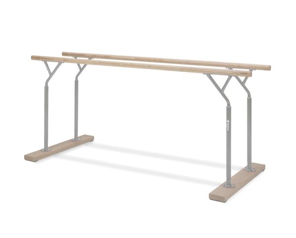 Ballettstange aus Holz mit Metallgestell für Tanzübungen und Balletttraining.