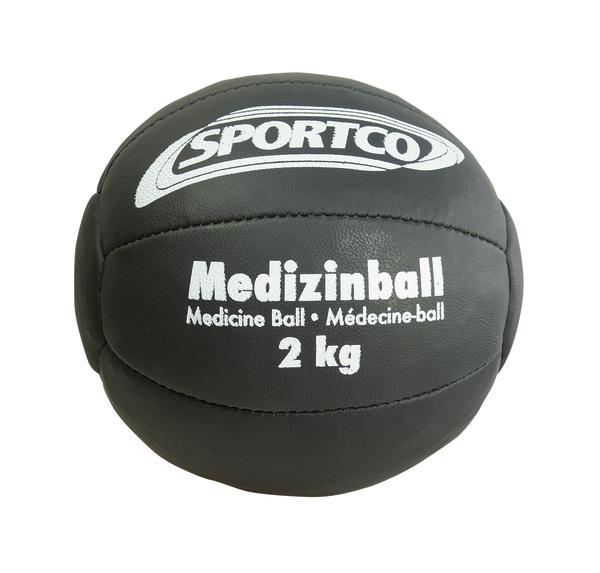 Schwarzer Sportico Medizinball 2 kg für Fitness und Krafttraining, rutschfestes Material.