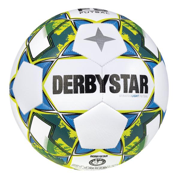 Moderner Derbystar Futsal-Ball mit blau-grünem Sternmuster für Hallenfußball.