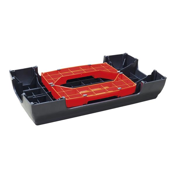 Schwarzer und roter Aerobic Stepper, umgedreht nach unten.