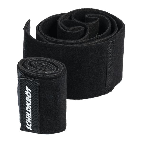 Zwei Baumschutzbänder für Slackline, schwarz mit weißem Schildkröt Logo.