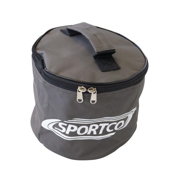 Sportco graue runde Tragetasche mit Reißverschluss und Griff für Sportausrüstung.