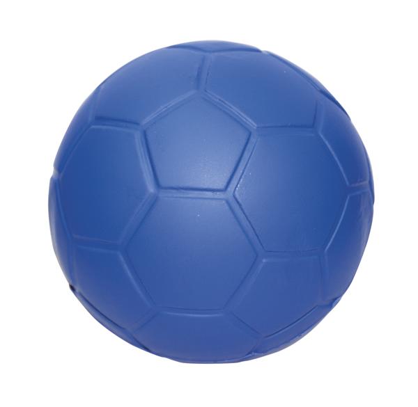 Blauer Fußball mit klassischen Fünf- und Sechseckmustern auf weißem Hintergrund.