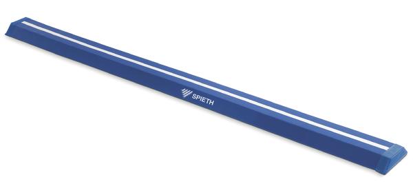 Balancierbalken aus Schaumstoff mit blauer Oberfläche und weißen Streifen, Sportgerät für Gymnastik.