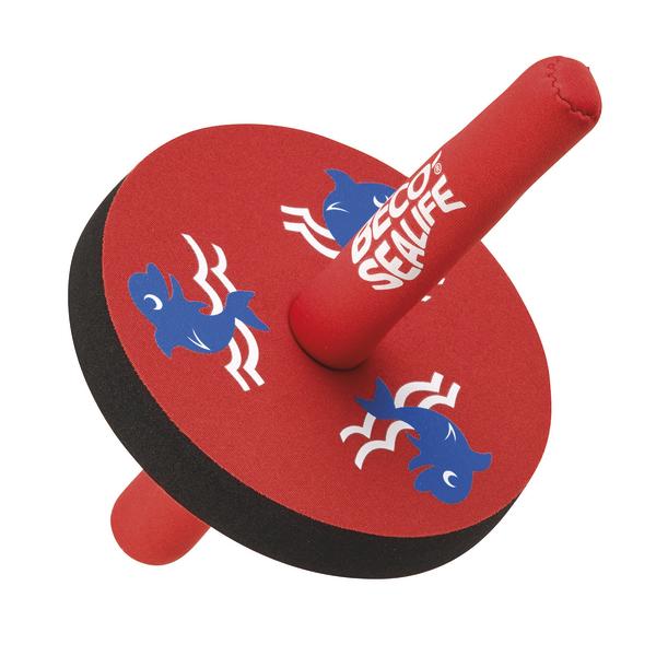 Roter Ozean-See-Leben Kreisel mit blauen Fischen und weißem Schriftzug aus Schaumstoff.