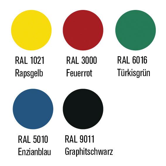 Farbkreise in gelb, rot, grün, blau und schwarz.