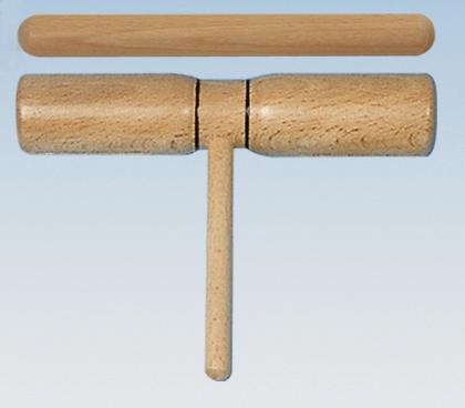 Holz-Musikinstrument Claves mit Klangstab auf blauem Hintergrund.