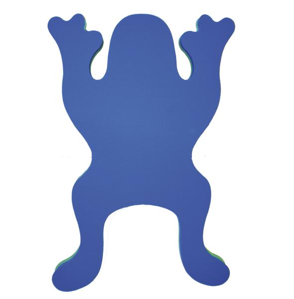 Blau-grünes Schwimmbrett aus Hartschaumstoff in Froschform.