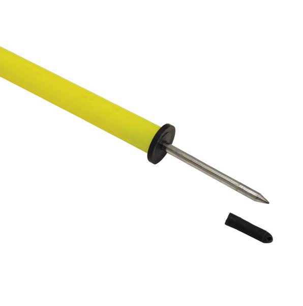 Gelber Trainingsbogem mit Metallnadel und schwarzer Schutzkappe.